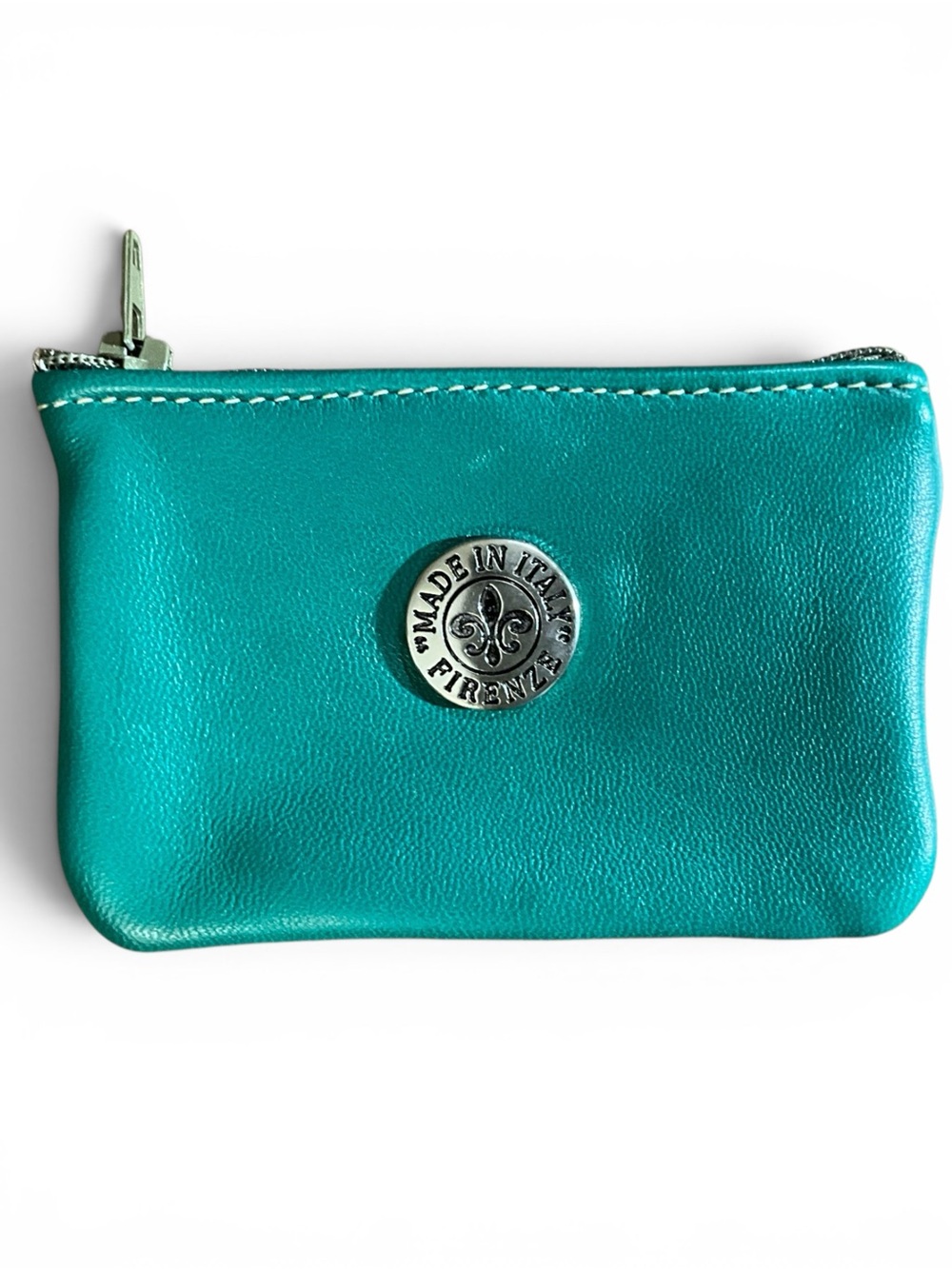 Firenze Teal Leather Coin Pouch Key Chain Made in Italy